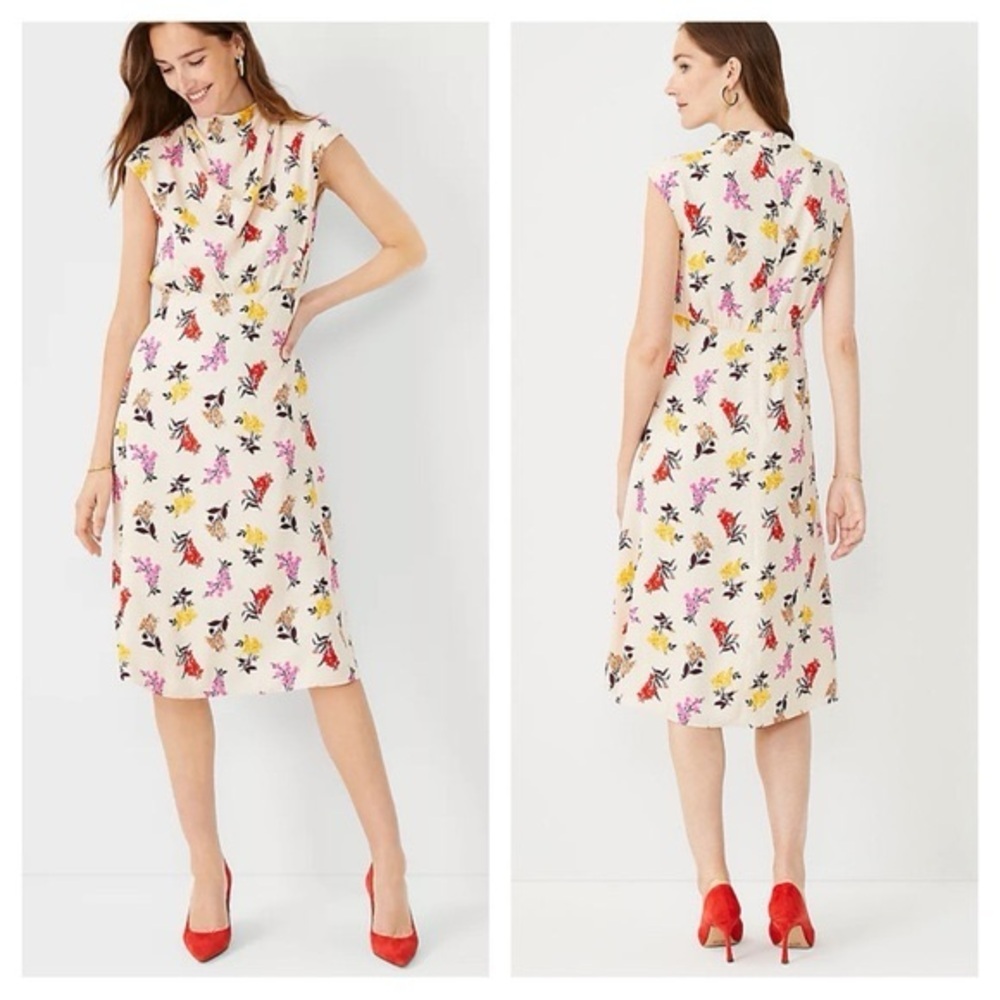 Ann Taylor Floral Mock Neck Midi Dress 6 Petite NWT